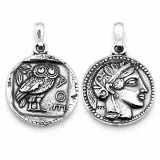 Ancient Greek Tetradrachm Owl Coin Pendant: Athena Wisdom Goddess Oxidized Sterling Silver Museum replica