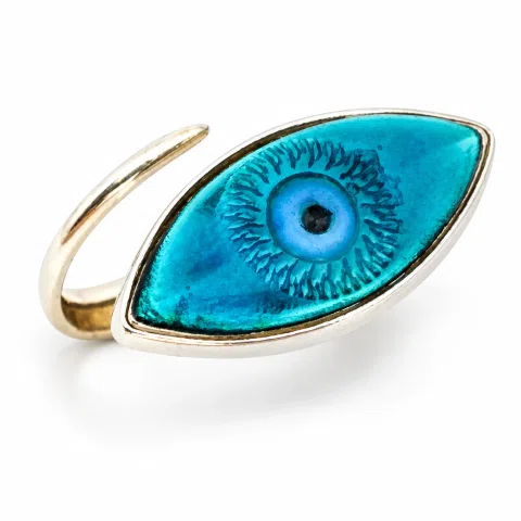 Evil Eye Protection Talisman Adjustable Ring: Transparent Coloured Enamel on Sterling Silver, Talisman Jewelry