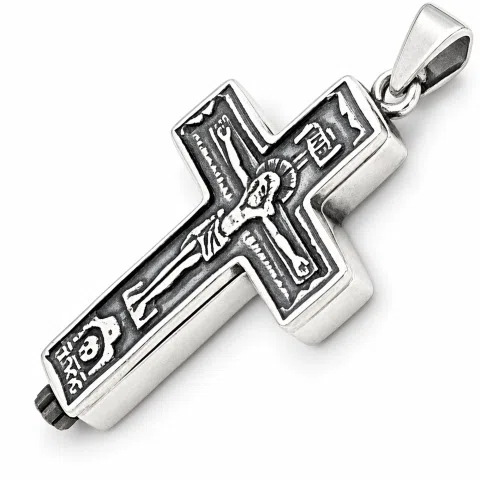 Byzantine Relic Holder Reliquary Cross Pendant: Oxidized Sterling Silver Cross for Men
