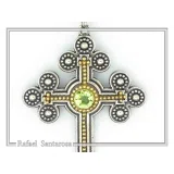 Peridot, Garnet, Topaz, Amethyst, Pearl or Lapis Oxidized Sterling Silver Byzantine Cross Religious Necklace