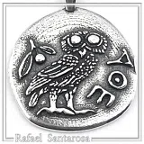 Greek Owl Coin Tetradrachm museum Replica Pendant: Oxidized Sterling Silver