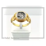 Tetradrachm Athena Owl Replica Greek Coin Ring, Antefix Filigree decoration: Sterling Silver oxidized & Gold-Filled