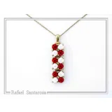 Handmade Rose Flowers Gems Pave Pendant: 18 K Gold-Filled Sterling Silver Beaded Floral Necklace