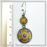 Byzantine Cross Drop Earrings Sterling Silver Oxidised and 18k Gold Filled African Amethyst