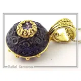 Art Deco Natural Amethyst Pendant: Oxidized and 18K Gold Filled Sterling Silver