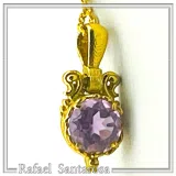 Natural Amethyst Byzantine Delicate Charm Necklace: Filigree Sterling Silver Bezel 18K Gold-Filled