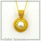 Natural Pearl Necklace: Ancient Greek style Filigree 18K Gold-Filled Pendant