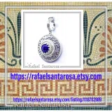 Natural Lapis Lazuli Greek Key Wreath Necklace: Sterling Silver Pendant