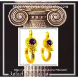 Genuine Lapis Lazuli Greek Column Hoop Earrings: 18K Gold-Filled Sterling Silver, Museum Jewelry