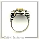 Natural African Amethyst Byzantine Ring: Oxidized Silver & 18k Gold Filled Filigree Bezel