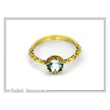 Byzantine Sky-Blue Brilliant Cut Topaz Filigree Statement Ring: 18k Solid Gold Ring for Her
