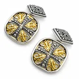 Byzantine style Cross Shaped Cufflinks for him: Oxidized and 18K Gold Filled Sterling Silver