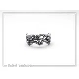 Olive Branch Band Ring, Greek Mythology Floral Jewelry: Oxidized Sterling Silver