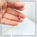Tiny Cross Necklace: Hand Sculpted Alabaster Rose Flowers 18K Gold Filled Sterling Silver Cross