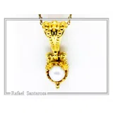 Natural Pearl Necklace: Byzantine Filigree 18K Gold-Filled Pendant