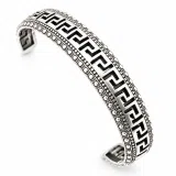 Greek Key Meander Oxidized Sterling Silver 925 Bangle Bracelet Handmade Artisan Jewelry Gift Women