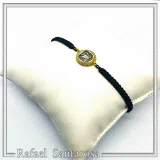 Owl Coin Bracelet Macrame Cord 18K Gold Filigree Base, Oxidized Sterling Silver Tetradrachm coin
