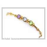 18K Solid Gold Amethyst, Topaz, Peridot, Garnet, Citrine Genuine Gemstone Beaded Bracelet