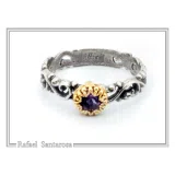 Genuine Gemstones Stacking Ring: Oxidized Sterling Silver & Gold-Filled Bezel