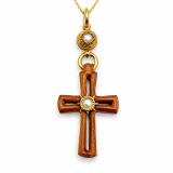 Byzantine Cross Pendant Sterling Silver Gold Filled Mahogany Wood Freshwater Pearl Necklace