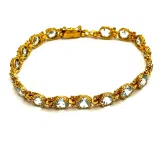 Genuine Brilliant cut Topaz Beaded Tennis Bracelet: 18K Solid Gold Byzantine Filigree Bracelet