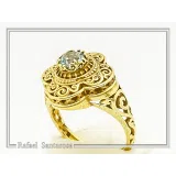 Genuine Gemstone Statement Byzantine Cross Ring: 18k Solid Gold Handmade Filigree Religious Handmade Jewelry