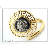 Alexander the Greek coin adjustable ring oxidized, and 18K gold filled sterling silver Greek Key