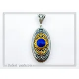 Natural Pearl on Byzantine Ornaments Pendant: Oxidized Sterling Silver and 18 Karat Gold Filled
