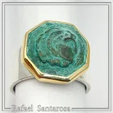 Alexander the Greek Coin Ring, 14K Gold Bezel, Oxidised Copper, Sterling Silver Band, Museum Jewelry