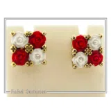 Rose Flowers minimal Stud Earrings: Red and White Alabaster Flowers, Sterling Silver 18K Gold-Filled