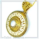 Greek Key Maiandros Sculptured on Marble Necklace: Sterling Silver 18K Gold Filled, Natural Pearl