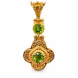 Byzantine Cross Pendant Sterling Silver 18k Gold Filled Peridot 5mm Gemstone Brilliant Cut Necklace
