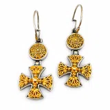 Byzantine religious statement handmade cross earrings, sterling silver 18K gold filled
