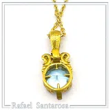 Natural Topaz Filigree Charm Necklace: 18K Gold-Filled Sterling Silver Delicate Tiny Pendant