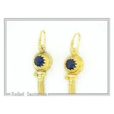 Natural Lapis Lazuli Greek Column Museum Earrings: Sterling Silver 18K Gold Filled Filigree Bezel