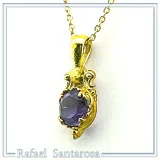 Natural Amethyst Byzantine Delicate Charm Necklace: Filigree Sterling Silver Bezel 18K Gold-Filled