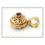 18K Solid Gold Natural Gemstone Byzantine Pendant: Handmade Filigree Necklace, Garnet, Topaz, peridot, Amethyst