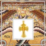 Byzantine Greek Orthodox Religious Cross Pendant: Sterling Silver Oxidized or 18K Gold Filled