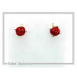 Handmade Red Rose Flower Stud Earrings: Alabaster & 18K Gold Filled Sterling Silver