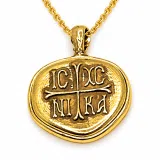 18k Solid Gold Protection Christogram Cross Pendant: Christian Prayer Constantinato Charm