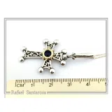 Byzantine Silver Hand engraved Cross with Genuine Amethyst: Oxidized silver, 18K gold Filled Bezel