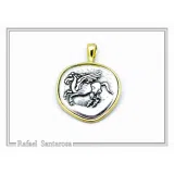 Pegasus winged horse Silver Coin Pendant: Oxidized silver, Greek Mythology Charm