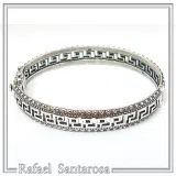 Greek Key Meander Oxidized Sterling Silver 925 Bangle Bracelet Handmade Artisan Jewelry Gift Women