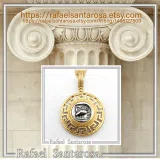 Athenian Owl Coin Pendant: 18k Gold-Filled Sterling Silver Greek Key Necklace