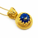 Lapis Lazuli Filigree Pendant: Ancient Greek Art genuine stone Sterling Silver K18 Gold-Filled,