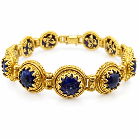 Genuine Lapis Lazuli Filigree Byzantine Beaded Bracelet: Gold-Filled Sterling Silver Handmade Jewelry