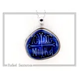 ICXC NIKA Constantinato Christogram Christian Cross Talisman Pendant: Blue Transparent Enamel Silver Necklace