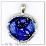 Sphinx of Delphi Greek Coin Necklace: Sky Blue Transparent Enamel on Sterling Silver Coin