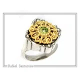 Natural Peridot Byzantine Ring: Oxidised and Gold-Filled Filigree Sterling Silver Statement Ring