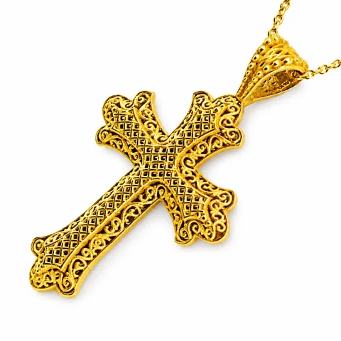 Greek Orthodox Baptism Byzantine Filigree Cross 18K Solid Gold Byzantine Museum Inspired